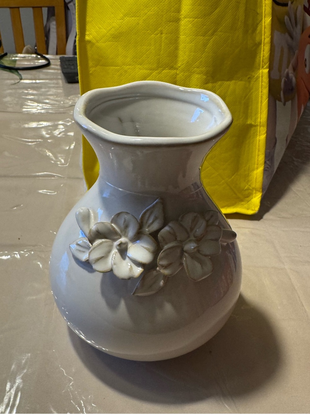 Decorative White Ceramic Floral Relief Vase